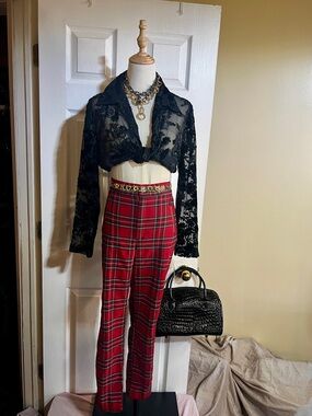 Hollister Wms Plaid Ultra High Rise Stretch Zipper Straight Preppy Punk Pants M
